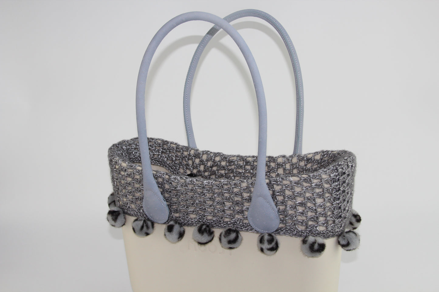 Silver with Gray Pom Pom Crochet Trim