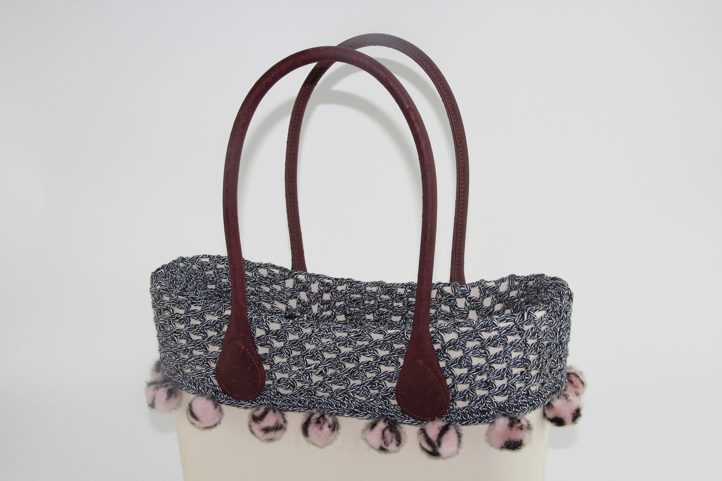 Black & White with Pink Pom Poms Crochet Trim