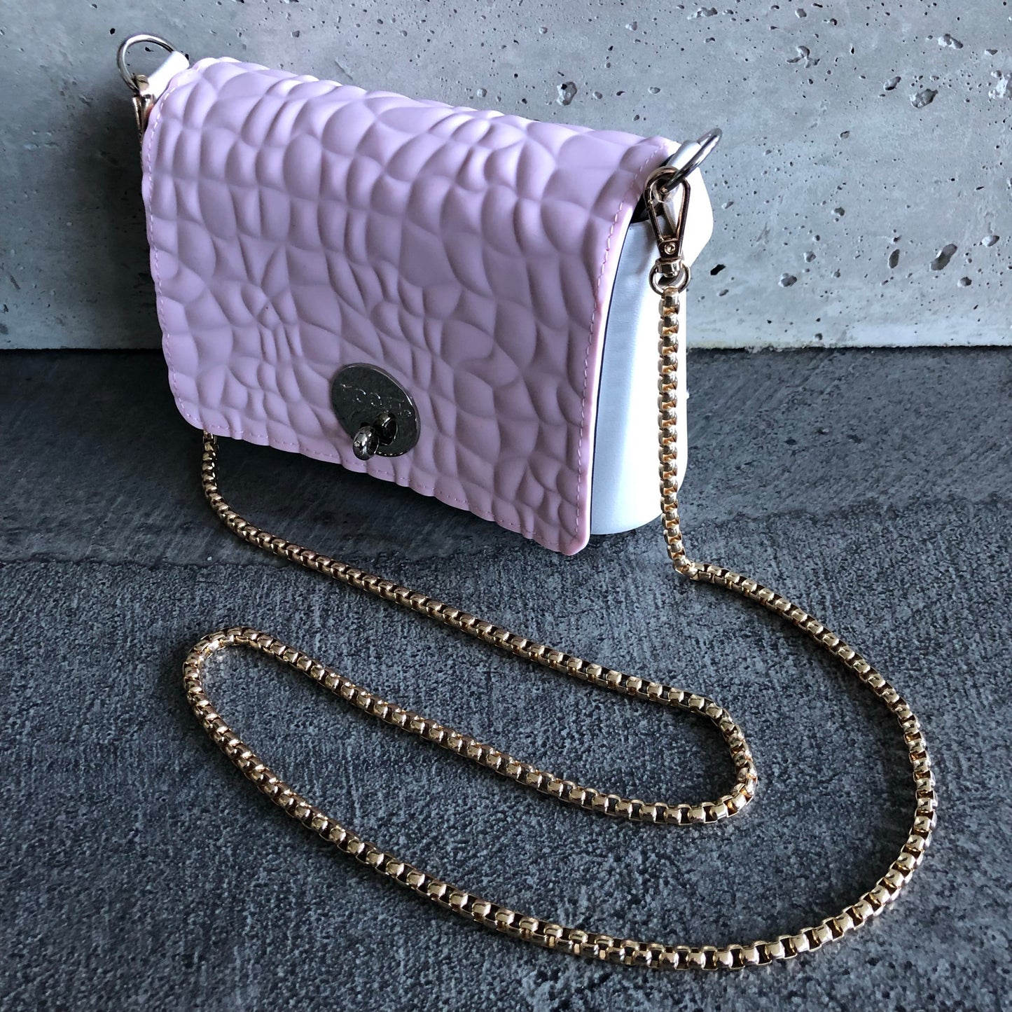 Pink on White with Gold Chain