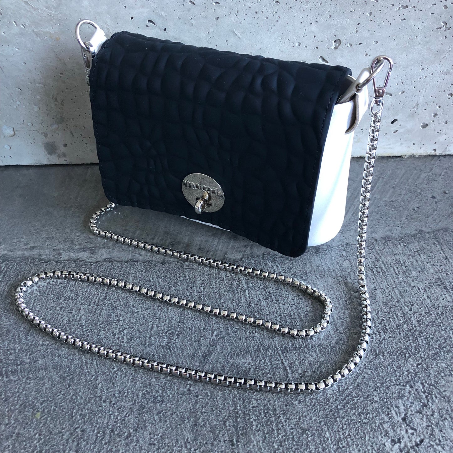 Black on White with Silver Chain