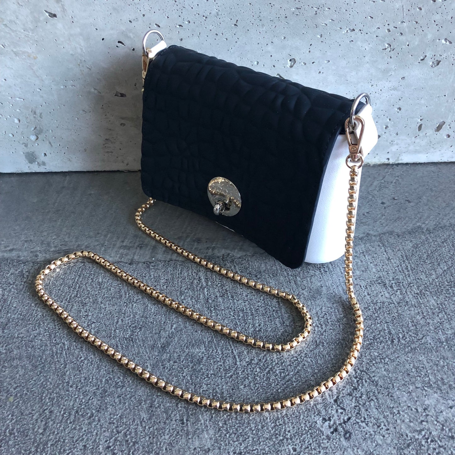 Black on White with Gold Chain