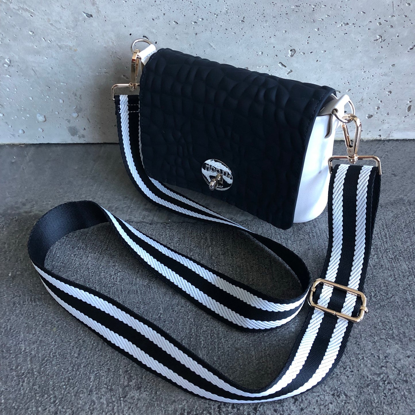 Black on White with Stripe Strap