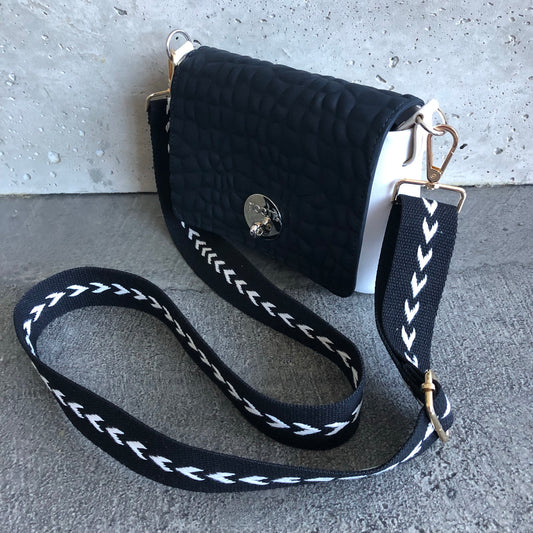 Black on White with Boho Feather Strap