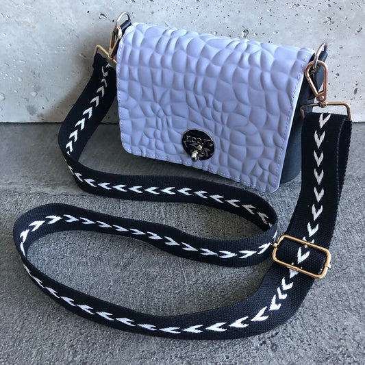 Periwinkle on Black with Feather Strap