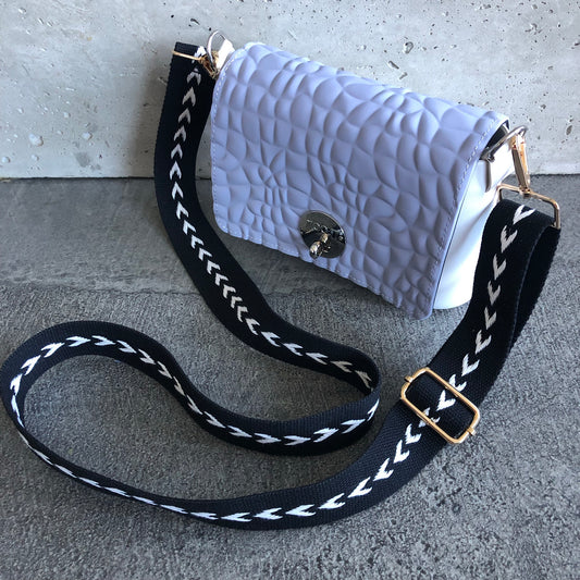 Periwinkle on White with Feather Strap