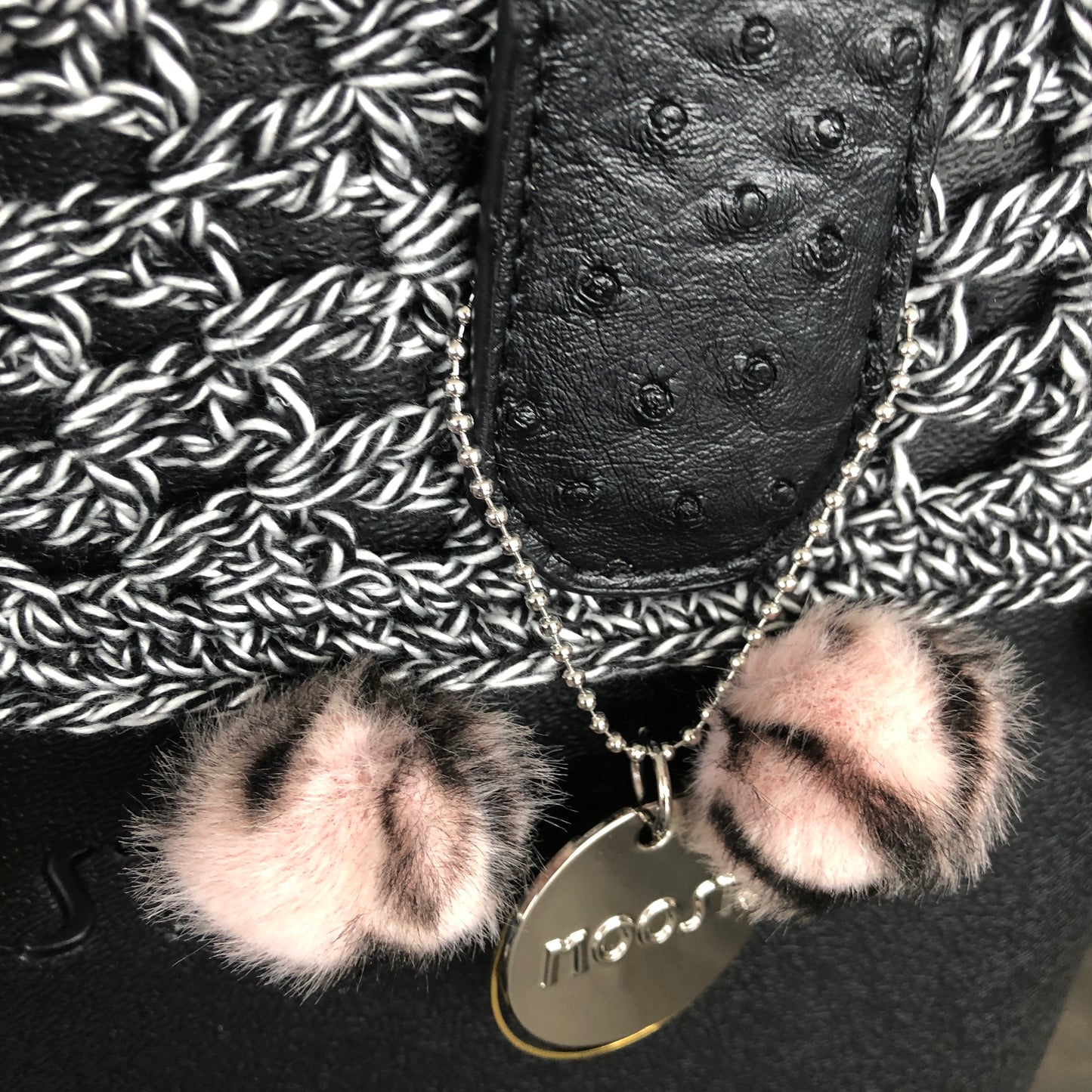 Black & White with Pink Pom Poms Crochet Trim