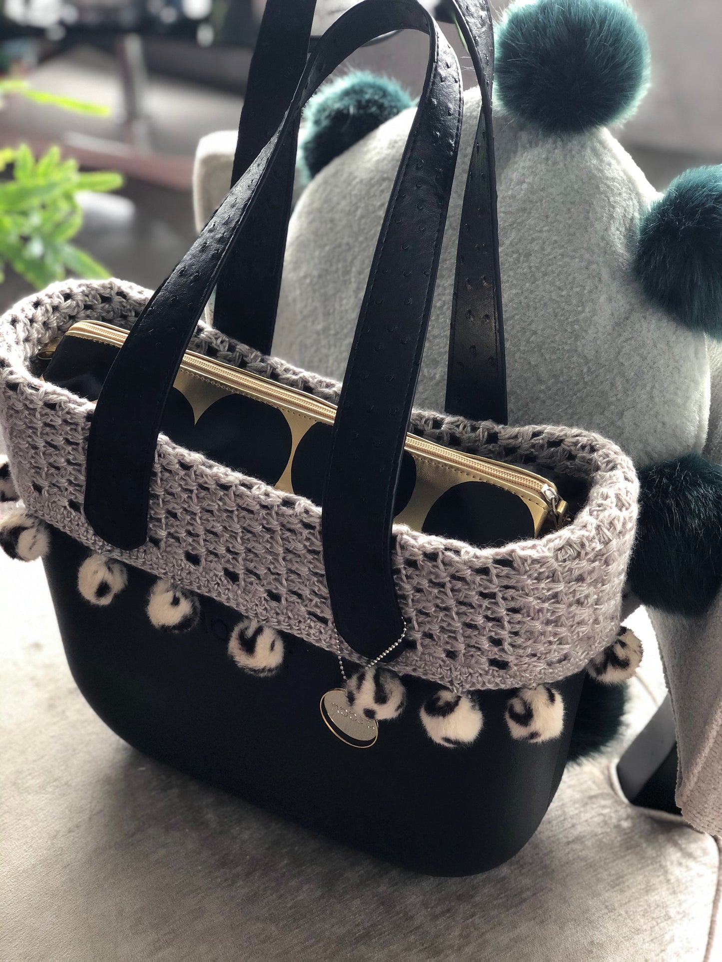 Pearl with Off White Pom Pom Crochet Trim