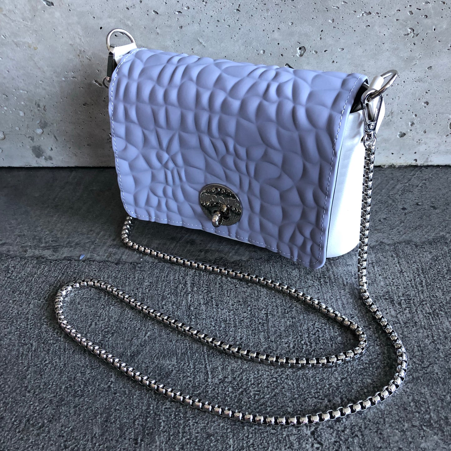 Periwinkle on White with Silver Chain