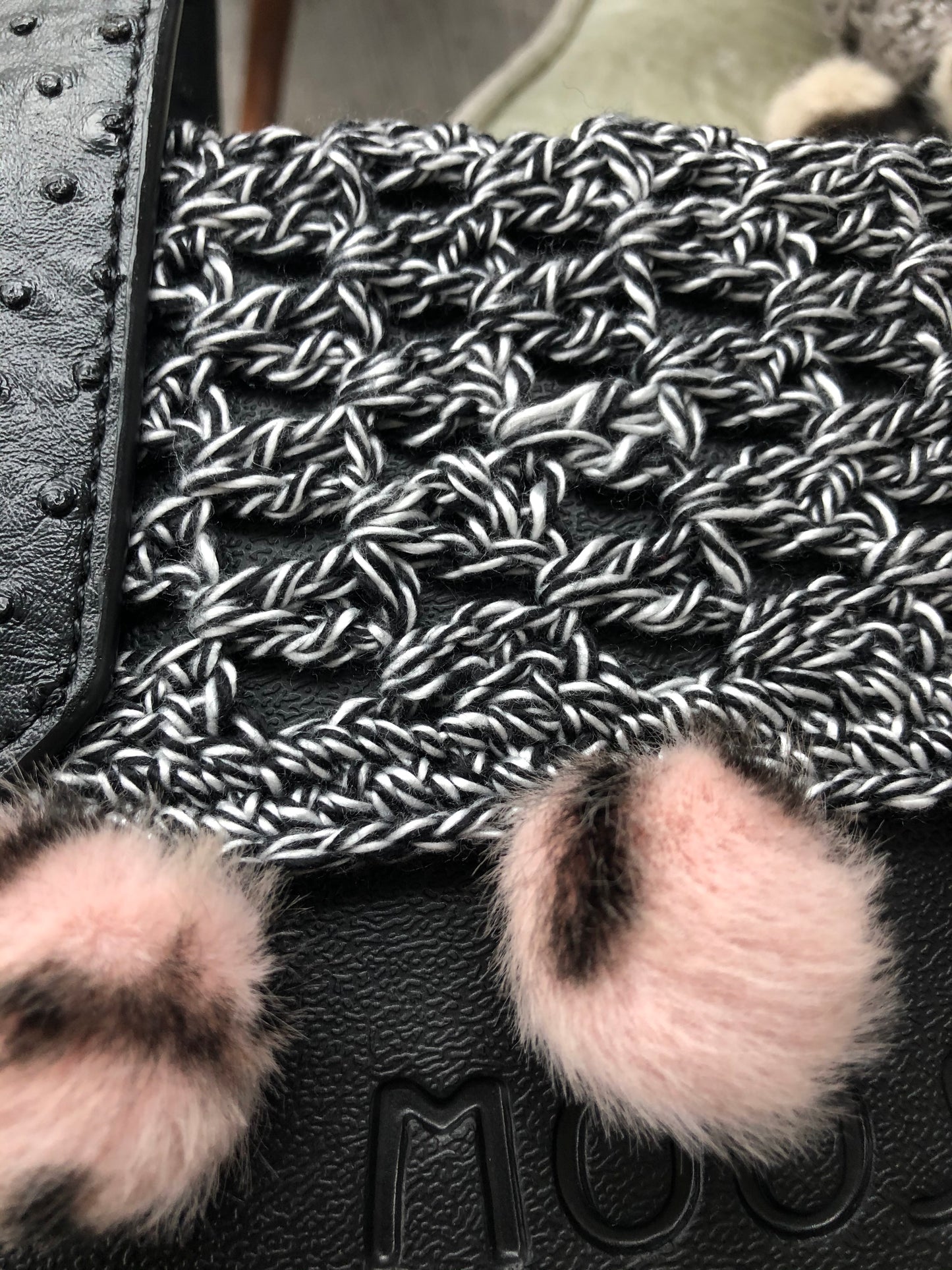 Black & White with Pink Pom Poms Crochet Trim