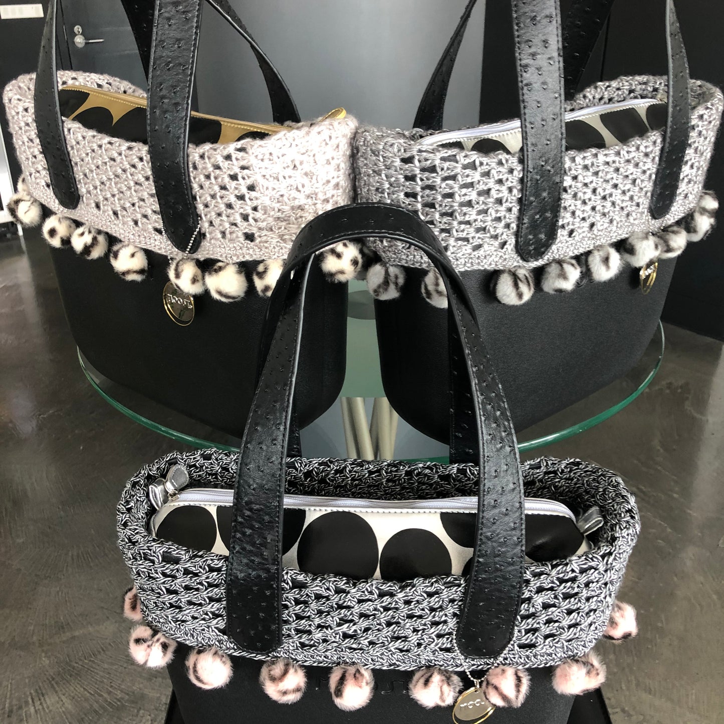 Silver with Gray Pom Pom Crochet Trim