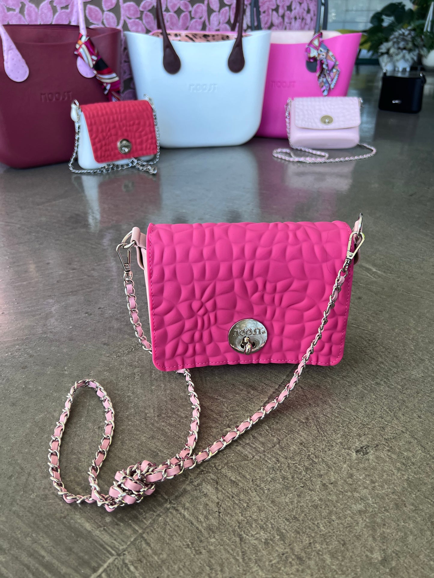 Sweet Pink Faux Leather Interwoven Chain