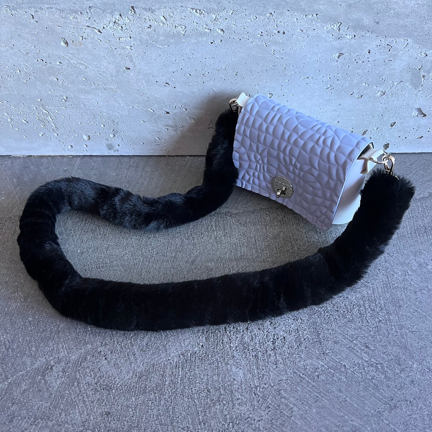 Periwinkle on White with Black Fur