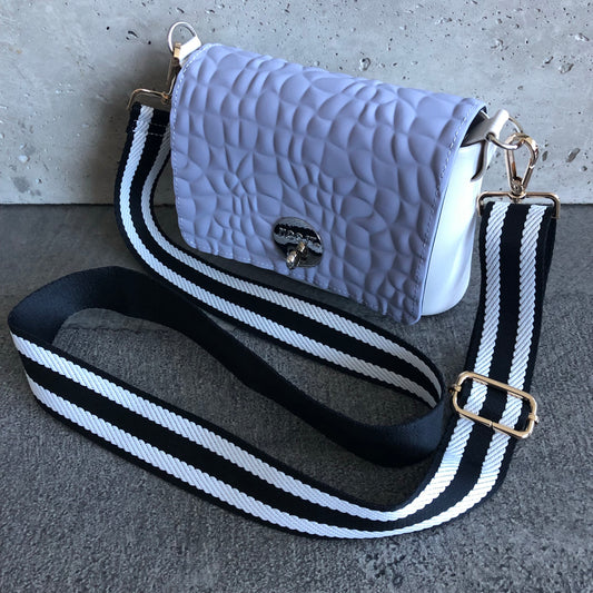 Periwinkle on Winter White with Stripe Strap
