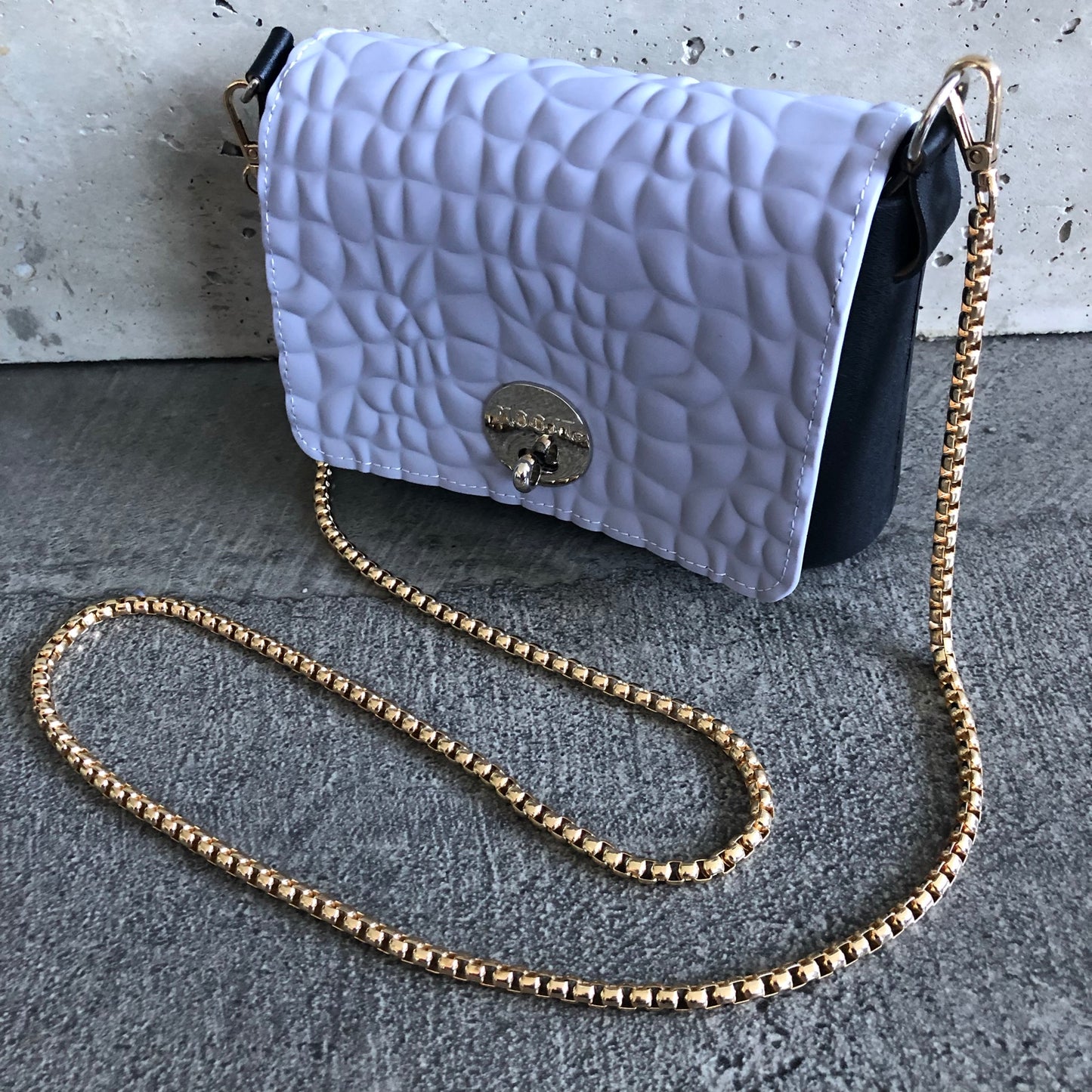 Periwinkle on Black with Gold Chain