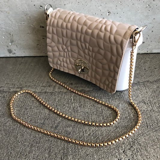 Latte on White with Gold Chain